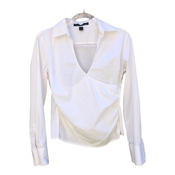 Express Tops - Express Design Studio Faux Wrap Cotton Blend Long Sleeve Shirt